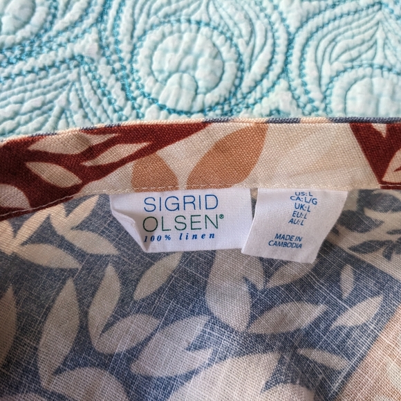 Floral Colorblock Patchwork Linen Sigrid Olsen Cap Sleeve Top - Picture 7 of 7